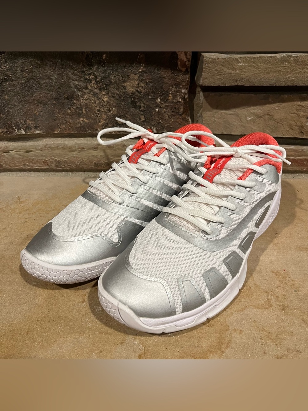 Salming Recoil Kobra Squash Indoor Sneaker White & Silver with Coral Accents